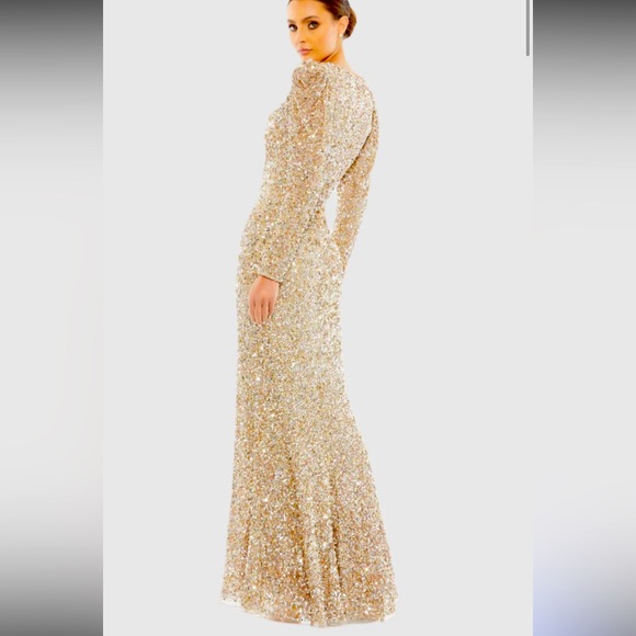 NWT MAC DUGGAL 5510 Gold Sequined Maxi Gown size 18 - Picture 4 of 8